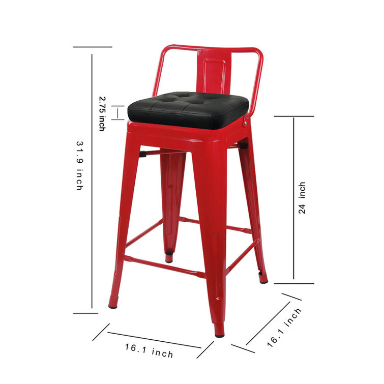 17 Stories 24Inch Counter Height Low Back Metal Stool with Black Vegan